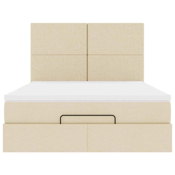 Османска легло с матрак, кремаво, 140x190 см, плат