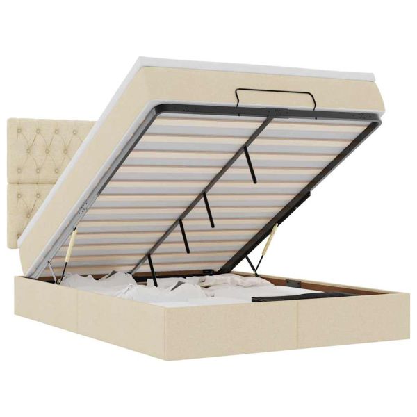 Османска легло с матрак, кремаво, 140x190 см, плат