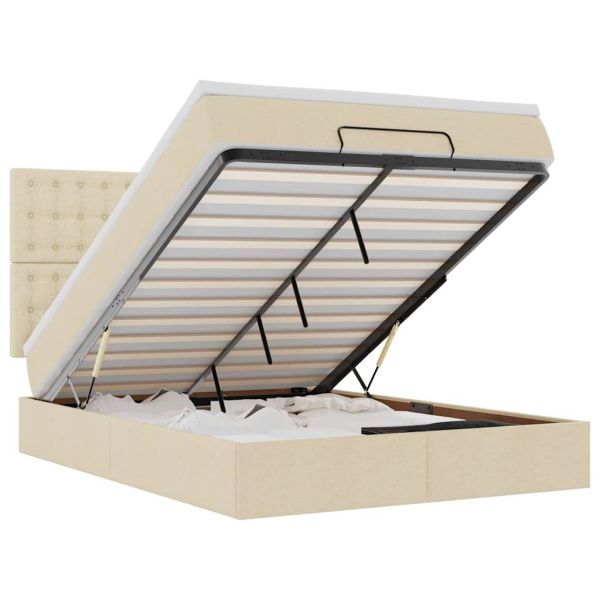 Османска легло с матрак, кремаво, 140x190 см, плат