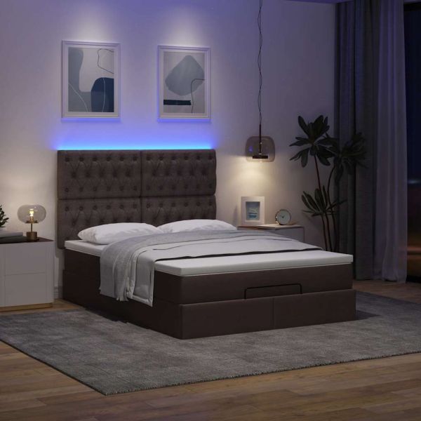 Османска легло с матрак и LED, тъмнокафяво, 140x190 см, плат