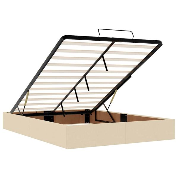 Османска легло с матрак и LED, кремаво, 140x190 см, плат