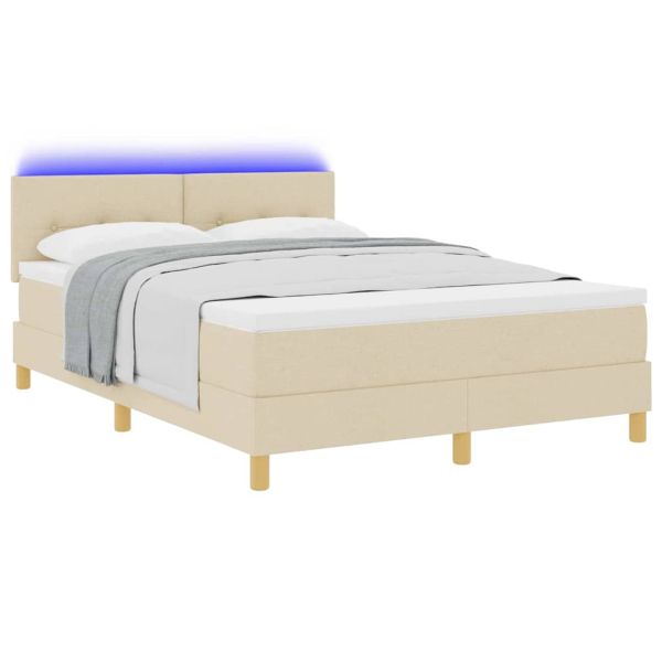 LED кутия за пружини с легло Крем 140 x 190 cm текстил