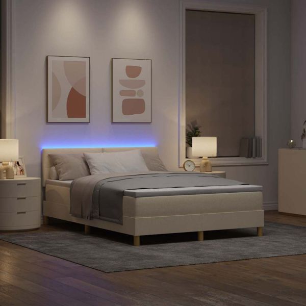 LED кутия за пружини с легло Крем 140 x 190 cm текстил