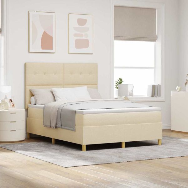 LED кутия за пружини с легло с матрак Крем 140 x 190 cm текстил