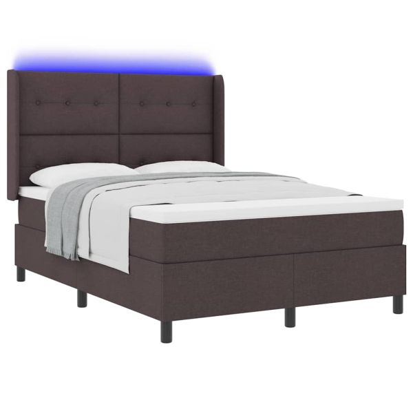 LED кутия за пружини с легло Тъмен кафяв 140 x 190 cm текстил