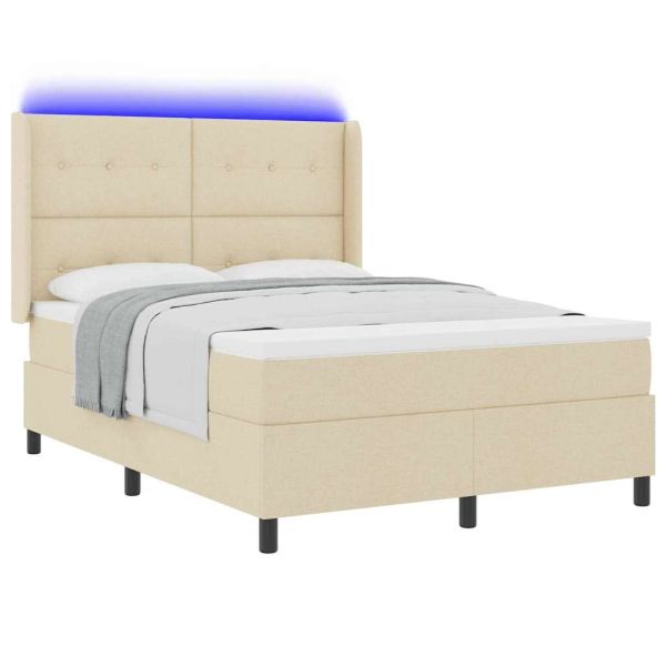 LED кутия за пружини с легло с матрак Крем 140 x 190 cm текстил