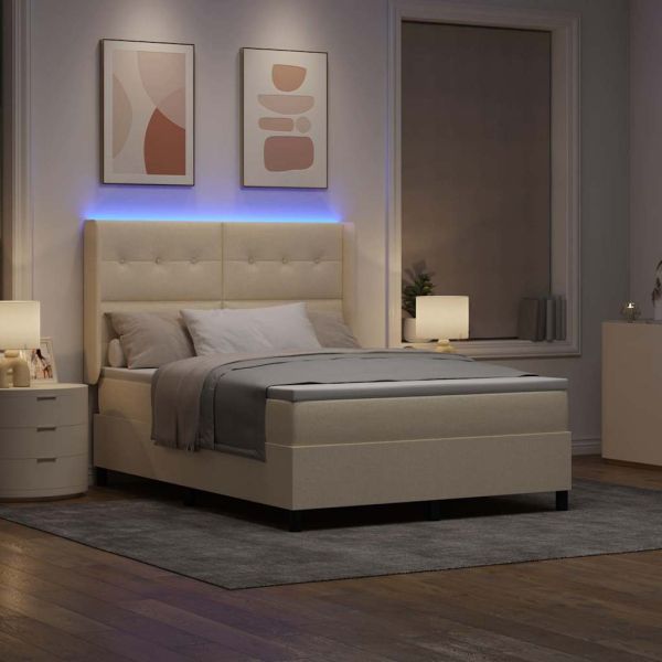 LED кутия за пружини с легло с матрак Крем 140 x 190 cm текстил