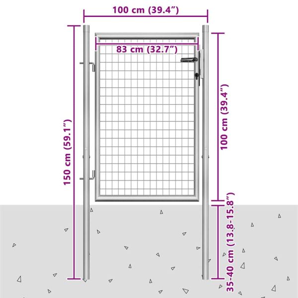 Градинска порта, поцинкована стомана, 100x100 см, сребриста
