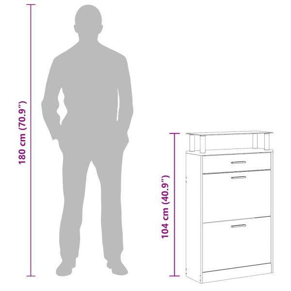 Шкаф за обувки с чекмедже, горен стъклен плот, дърво, дъб