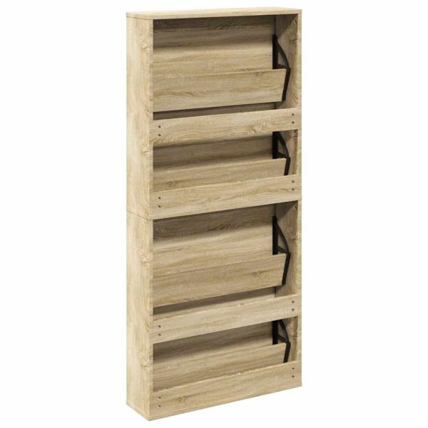 Шкаф за обувки 4 нива с огледала, дъб, 63x17x134 cм