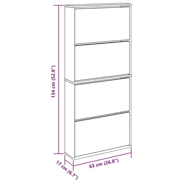 Шкаф за обувки на 4 нива с огледала, бял, 63x17x134 cм