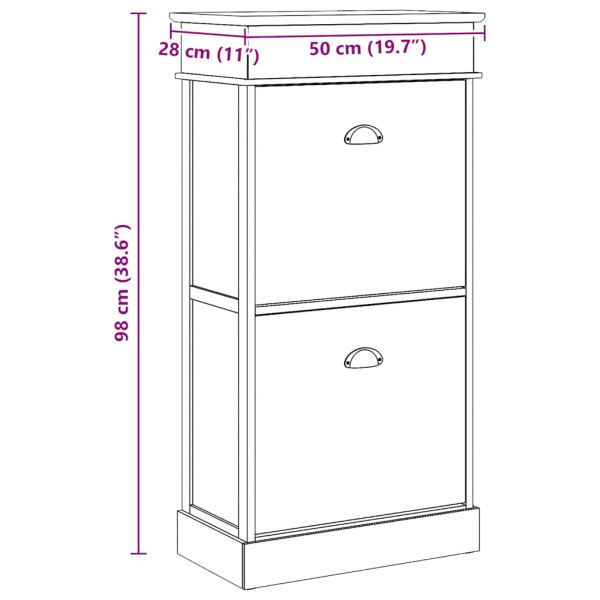 Шкаф за обувки, сив, 50x28x98 см, дърво от пауловния