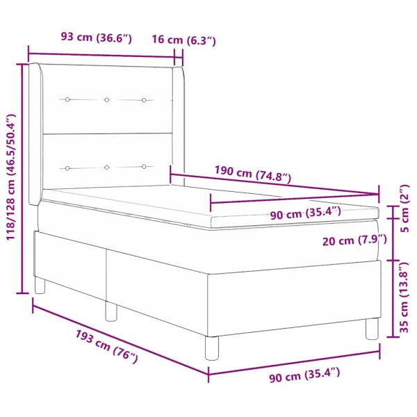 Легло с пружинирана основа Светлосиво 90 x 190 cm Кадифе