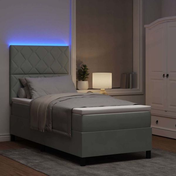 LED кутия за пружини с легло Светлосиво 90 x 190 cm Кадифе