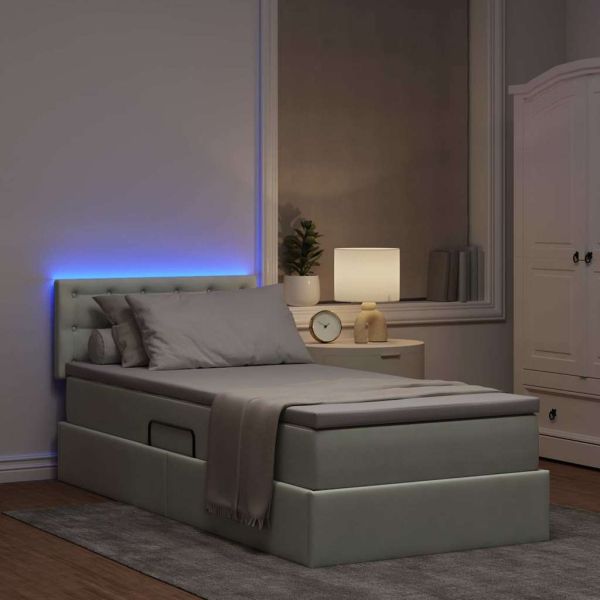 Легло с място за съхранение и LED Светлосиво 90 x 190 cm Кадифе