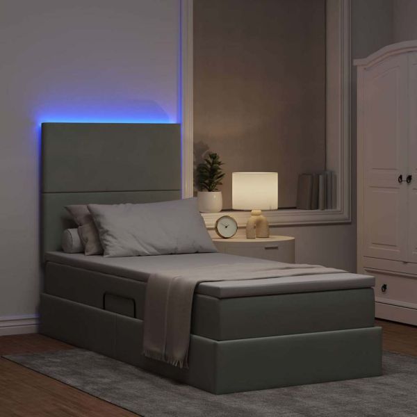 Легло с място за съхранение и LED Светлосиво 90 x 190 cm Кадифе