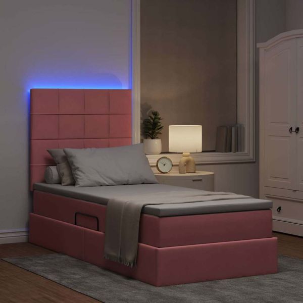 Легло с място за съхранение и LED Розово 100 x 200 cm Кадифе