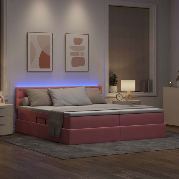 Легло С LED лентисти светлини Розово 180 x 200 cm Кадифе