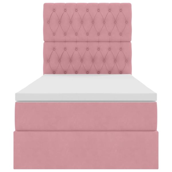 Легло с място за съхранение и LED Розово 90 x 200 cm Кадифе