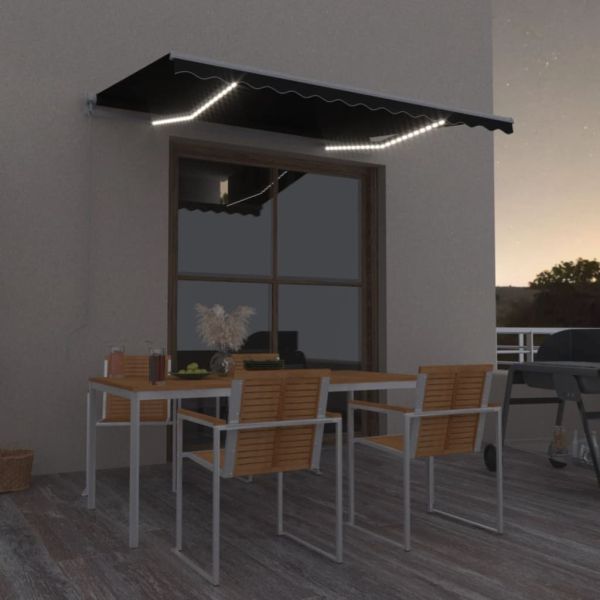 Ръчно прибираща се тента с LED, 350x250 см, антрацит