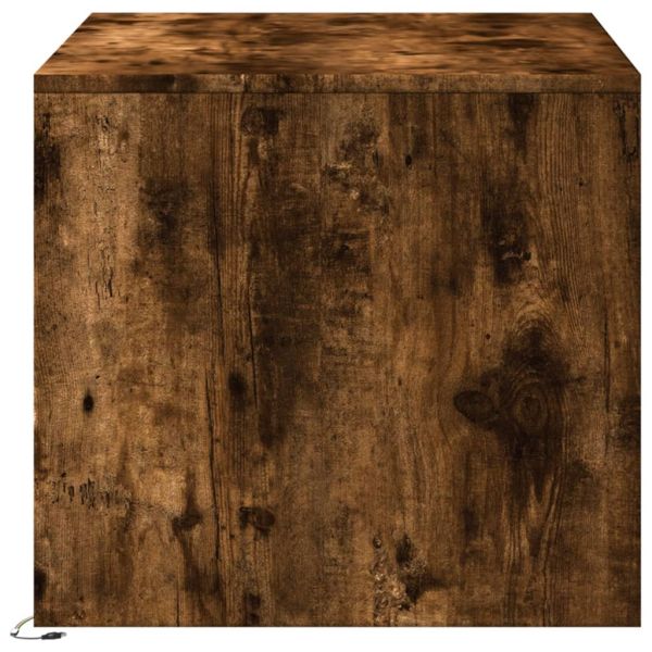 Маса за кафе с LED осветление, опушен дъб, инженерно дърво