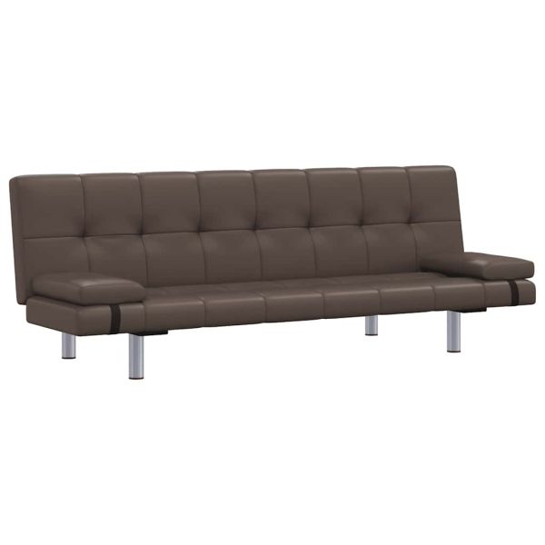 Разтегателен диван с две възглавници, кафяв, изкуствена кожа