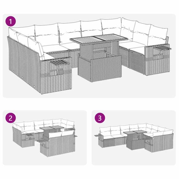 Градински комплект диван с възглавници 10 части черен полиратан