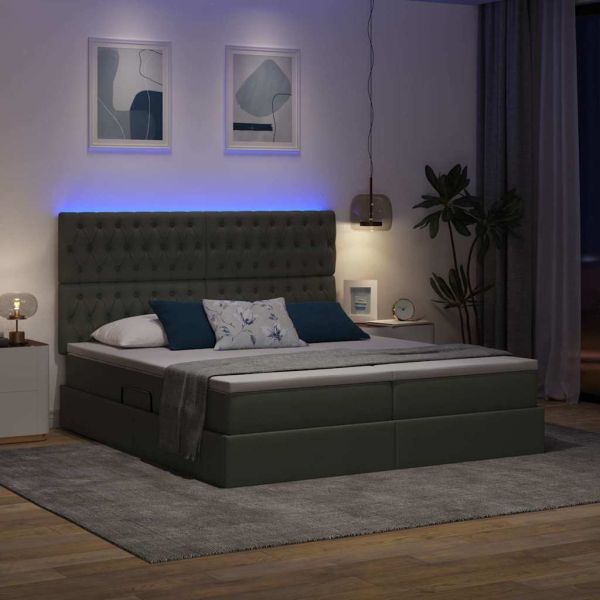 Легло с LED ленти с таблото Тъмен сив 180 x 200 cm текстил