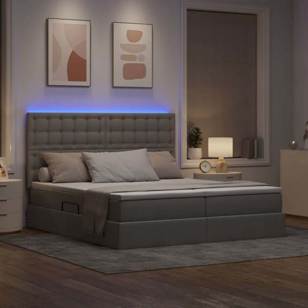 Легло с LED ленти с таблото Таупе 180 x 200 cm текстил