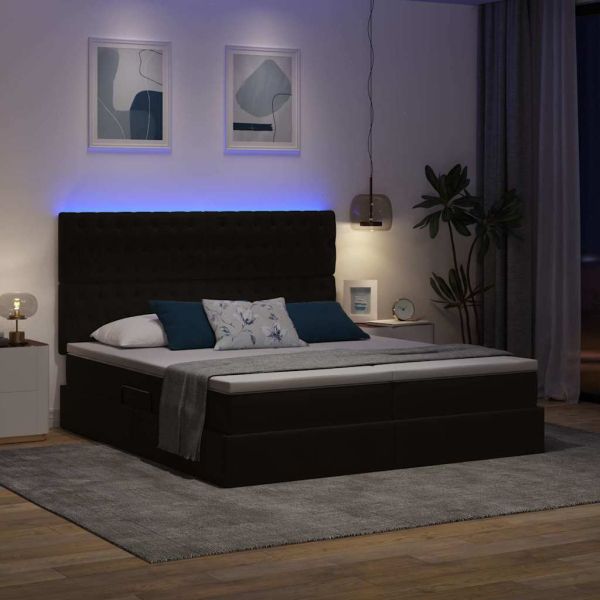 Легло с LED ленти с таблото Черно 180 x 200 cm Кадифе