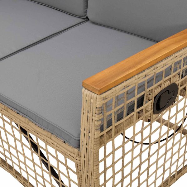 Комплект градински диван с функция на легло Бежов и Светло Сив