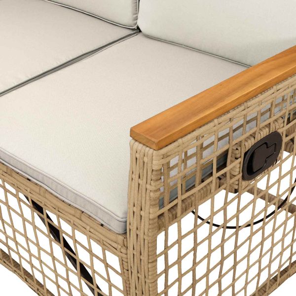 Комплект градински диван с функция на легло Бежов и кремаво бял