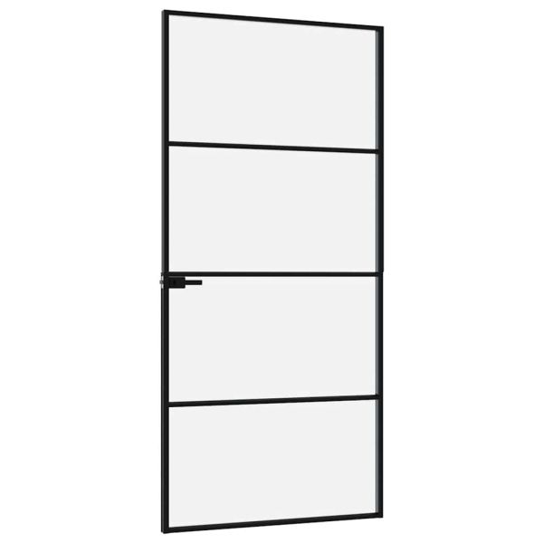 Интериорна врата черна 93x201,5 см закалено стъкло и алуминий