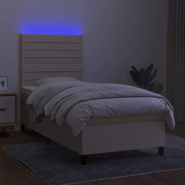 Боксспринг легло с матрак и LED, кремава, 90x200 см, плат