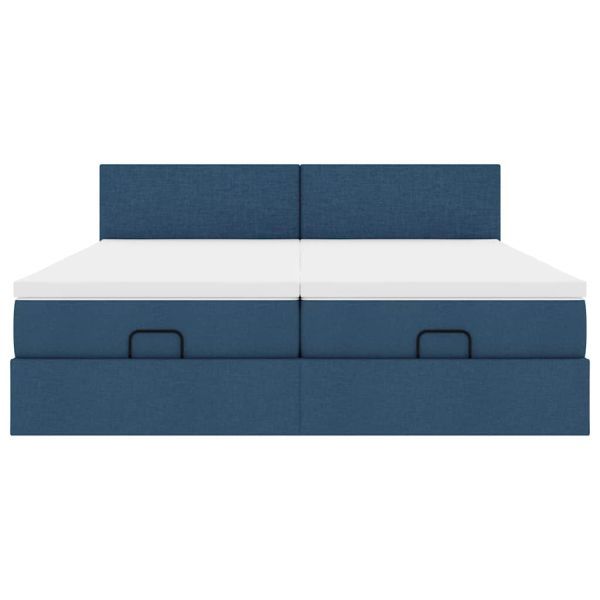 Османска легло с матраци, синьо, 200x200 см, плат
