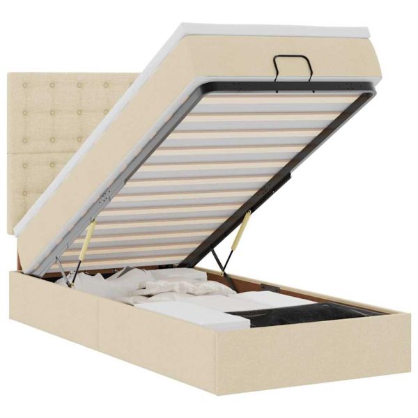 Османска легло с матрак, кремаво, 90x200 см, плат