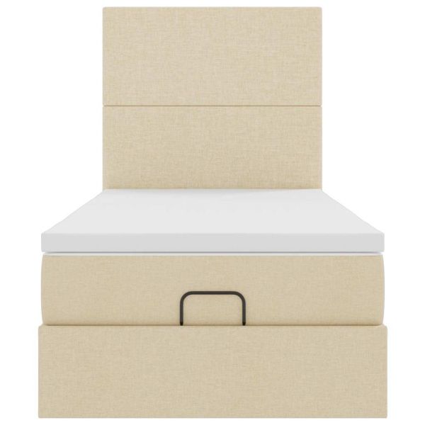 Османска легло с матрак и LED, кремаво, 90x200 см, плат