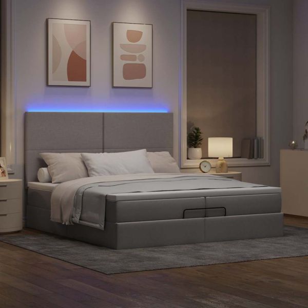 Османска легло с матрак и LED, таупе, 200x200 см, плат