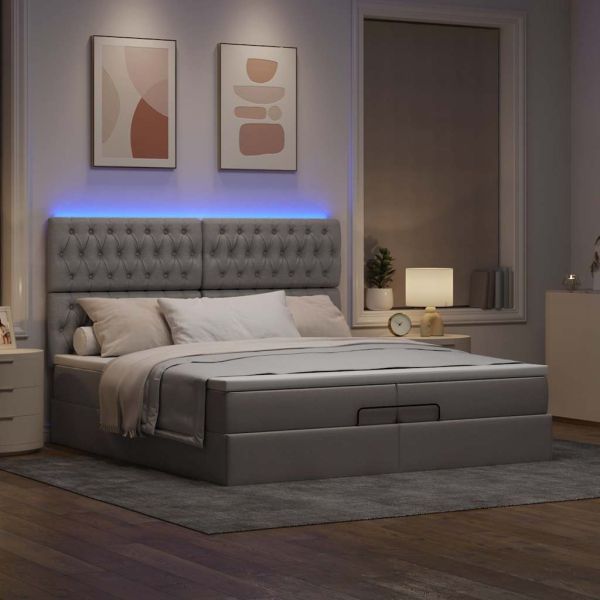 Османска легло с матрак и LED, таупе, 200x200 см, плат