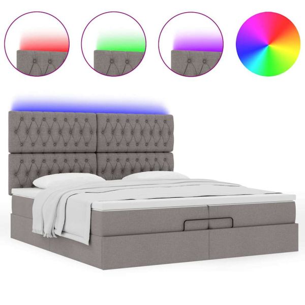Османска легло с матрак и LED, таупе, 200x200 см, плат
