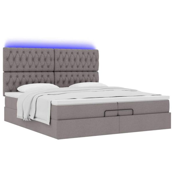 Османска легло с матрак и LED, таупе, 200x200 см, плат