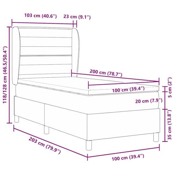 Легло с пружинирана основа Тъмносив 100 x 200 cm текстил