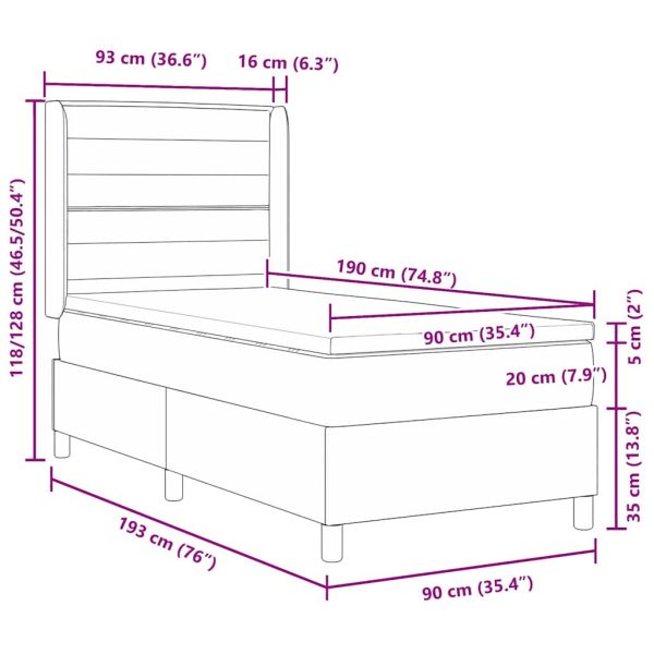 Легло с пружинирана основа Светлосиво 90 x 190 cm текстил