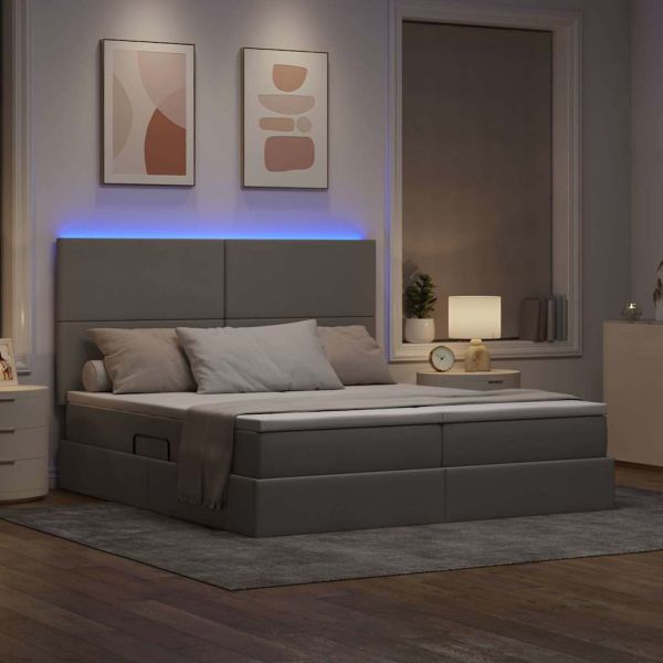 Легло с LED ленти с таблото Таупе 200 x 200 cm текстил