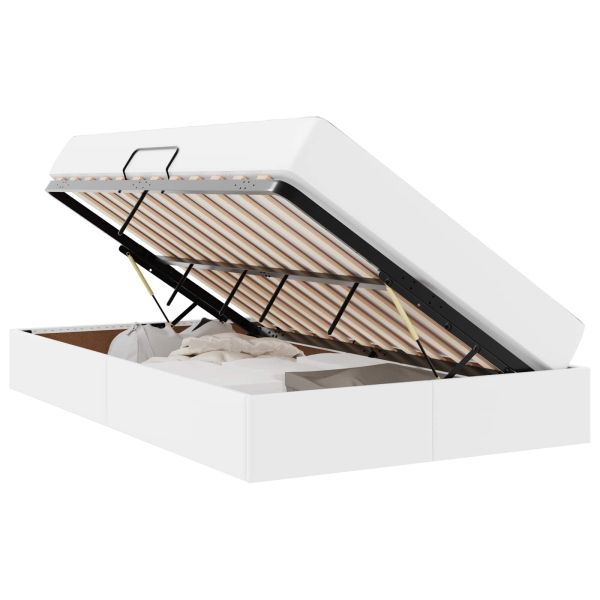 Легло с място за съхранение и матрак с матрак 2 pcs Бяло Кожа