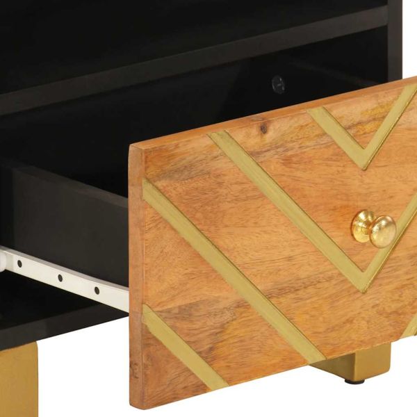 Нощни шкафчета, 2 бр, кафяво и черно, мангово дърво масив