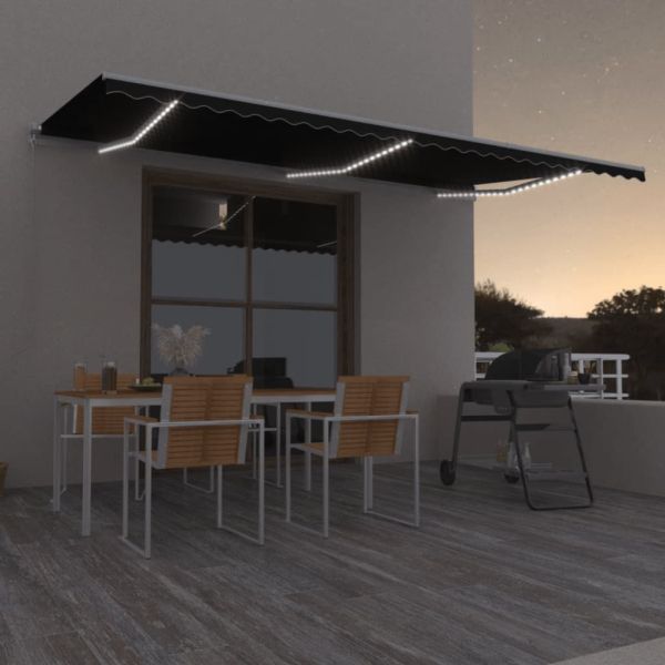 Ръчно прибиращ се сенник с LED, 600x350 см, антрацит