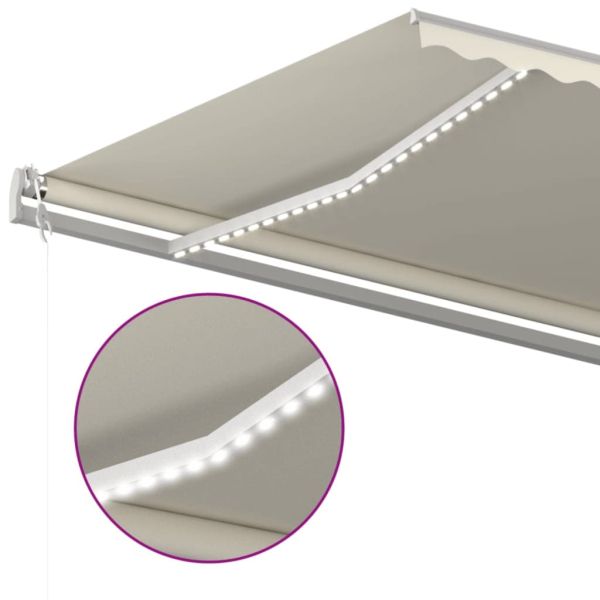 Автоматичен сенник с LED и сензор за вятър 600x350 см кремав