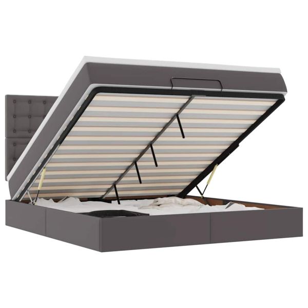 Османска легло с матрак&LED, сиво, 180x200 см, изкуствена кожа