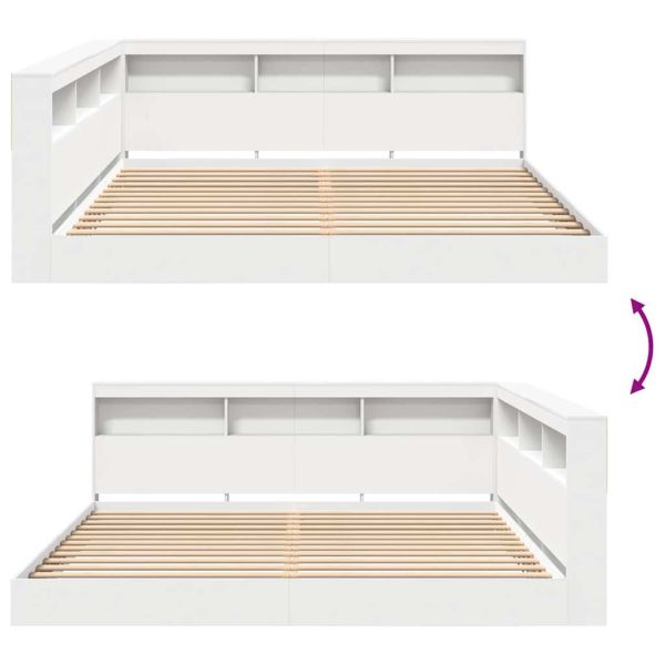 Легло с библиотека с таблото Бяло 180 x 200 cm Инженерно дърво